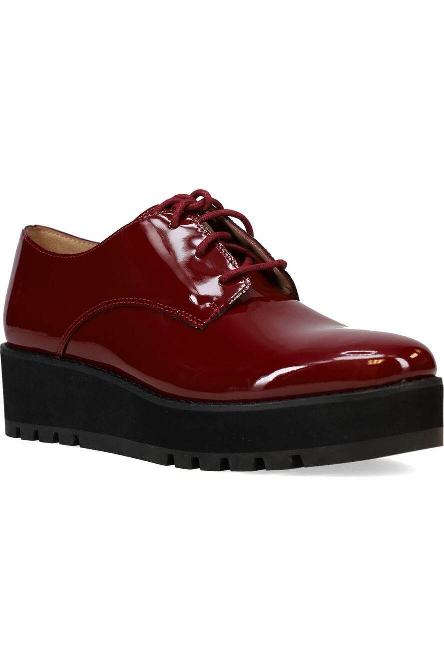 Eileen Fisher Eddy Derby Burgundy Patent Leather Oxford Platform Shoes 8 NWOT